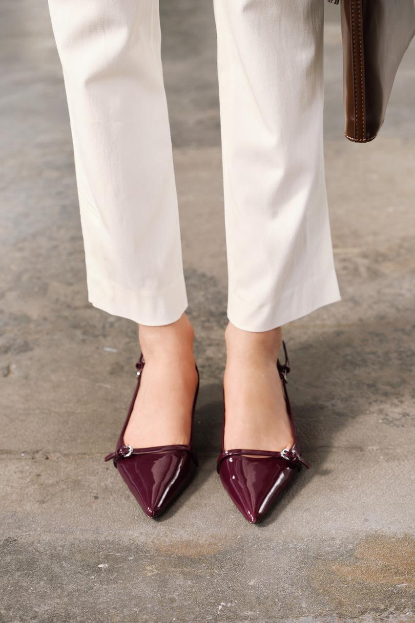 FAUX PATENT LEATHER SLINGBACK SHOES - Burgundy Red