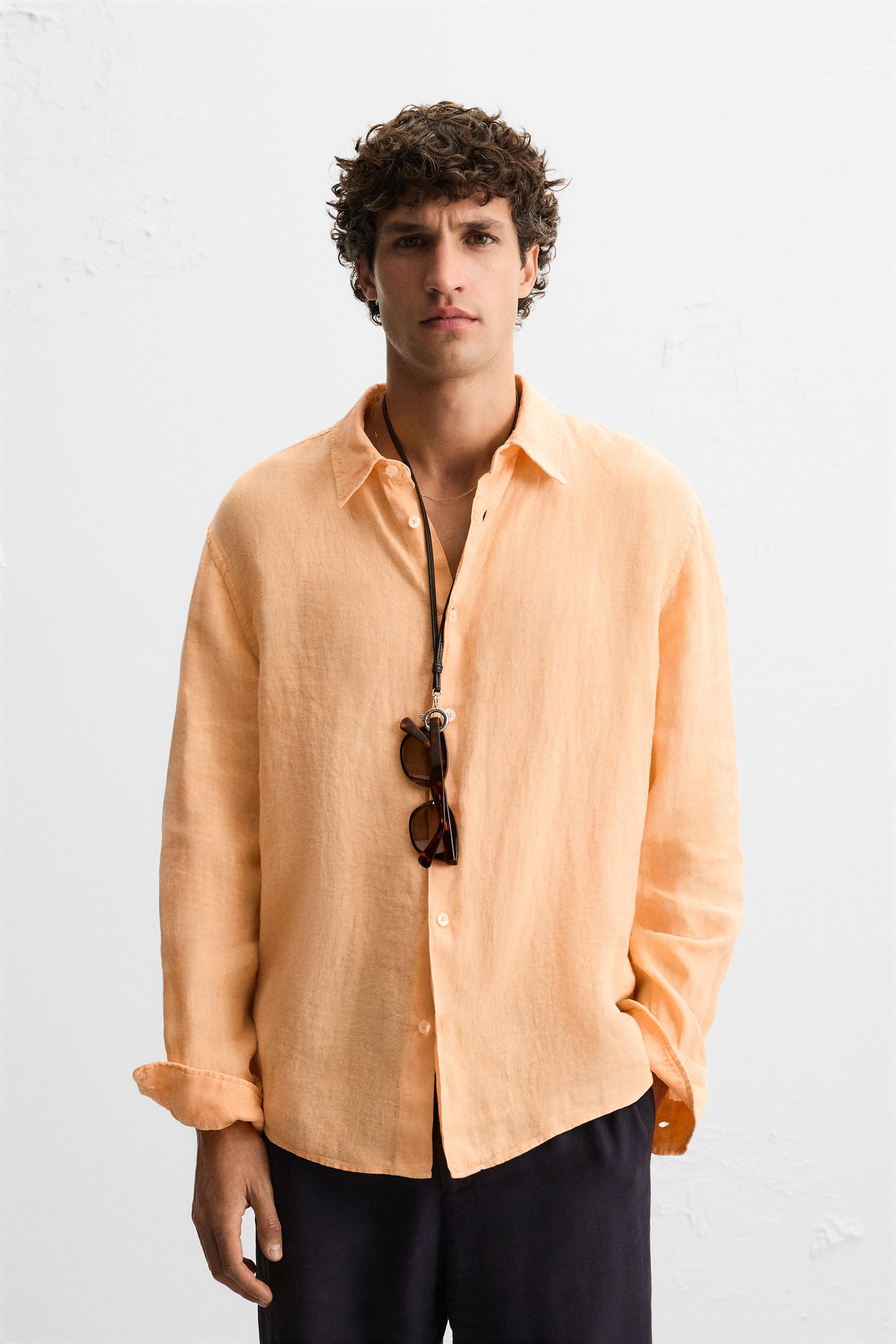CAMISA 100% LINO Mandarina ZARA España - Main Image