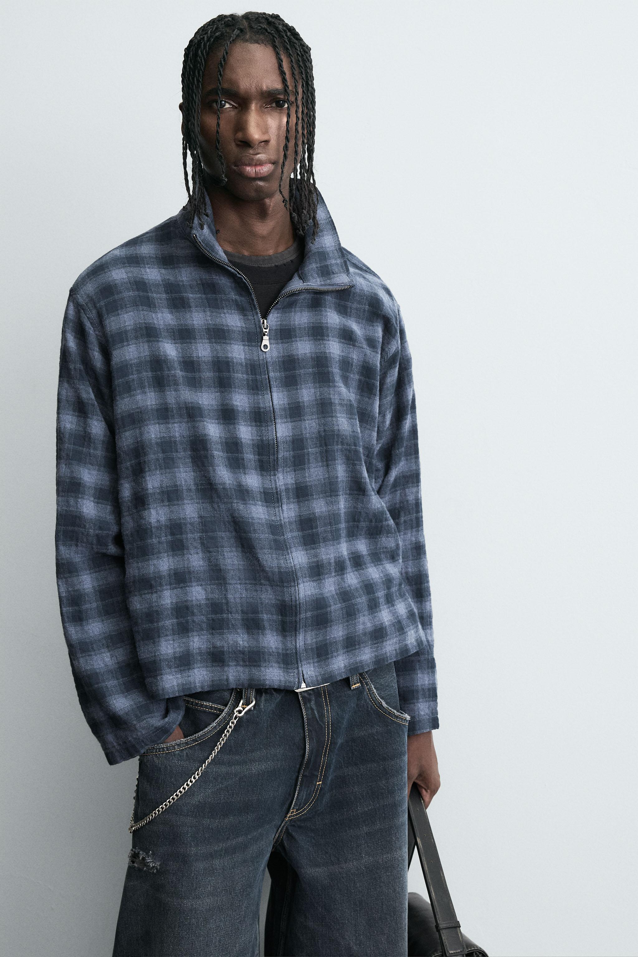 ららら　18、46、47、74 TEXTURED PLAID SHIRT - Black | ZARA United States