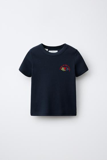 RIB-T-SHIRT MED BRODERI - FRUIT OF THE LOOM™ - mørk marine fra Zara