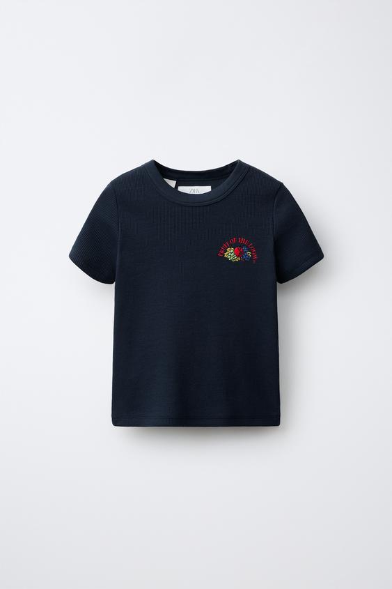 T-SHIRT CÔTELÉ BRODÉ FRUIT OF THE LOOM™ - Bleu marine foncé de Zara - Image 0