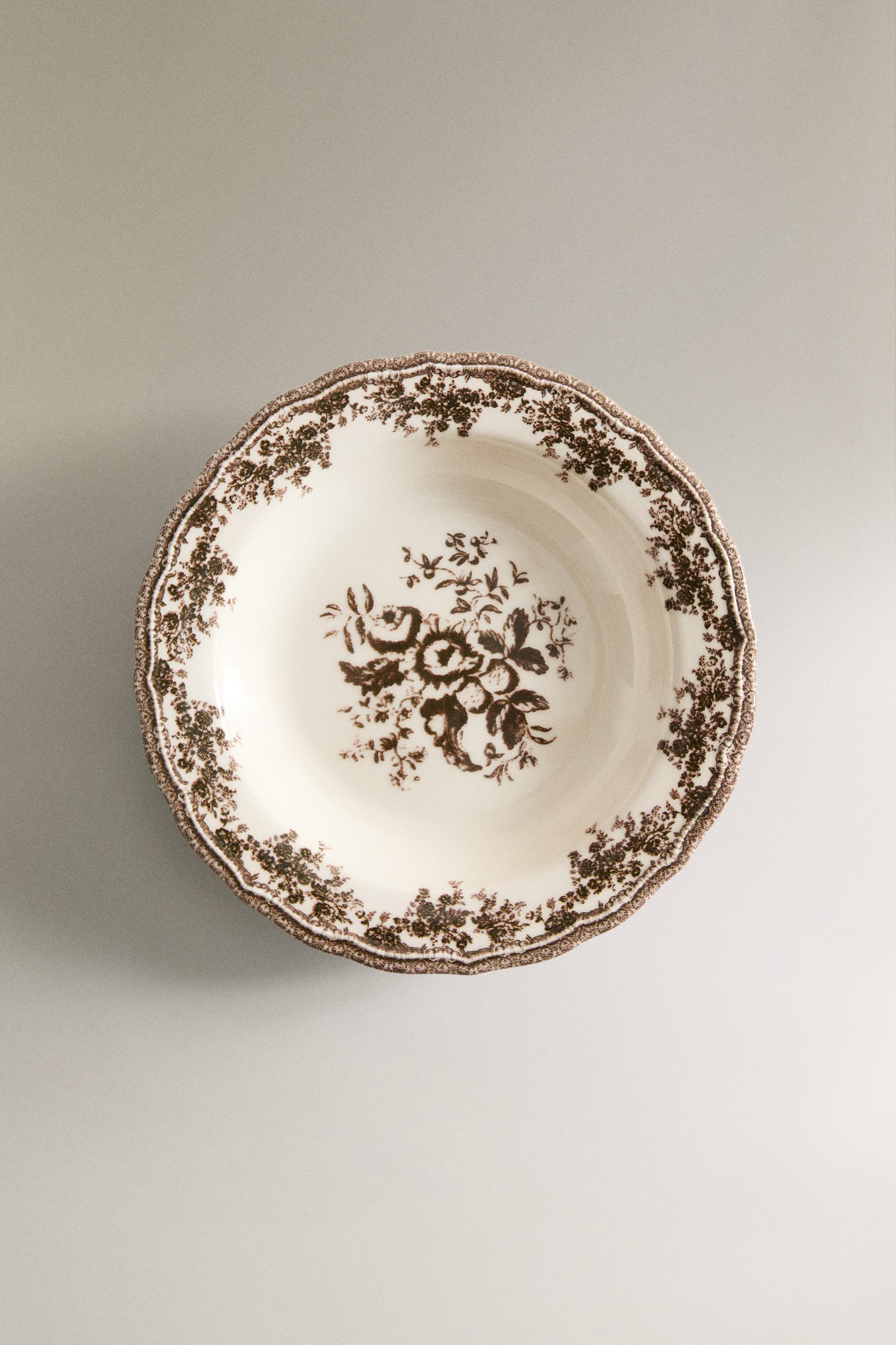 Zara FLORAL EARTHENWARE SOUP PLATE Square One
