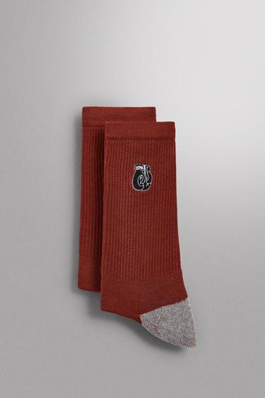 2-PACK OF EMBROIDERED RIB SOCKS - Burgundy by Zara - Image 1