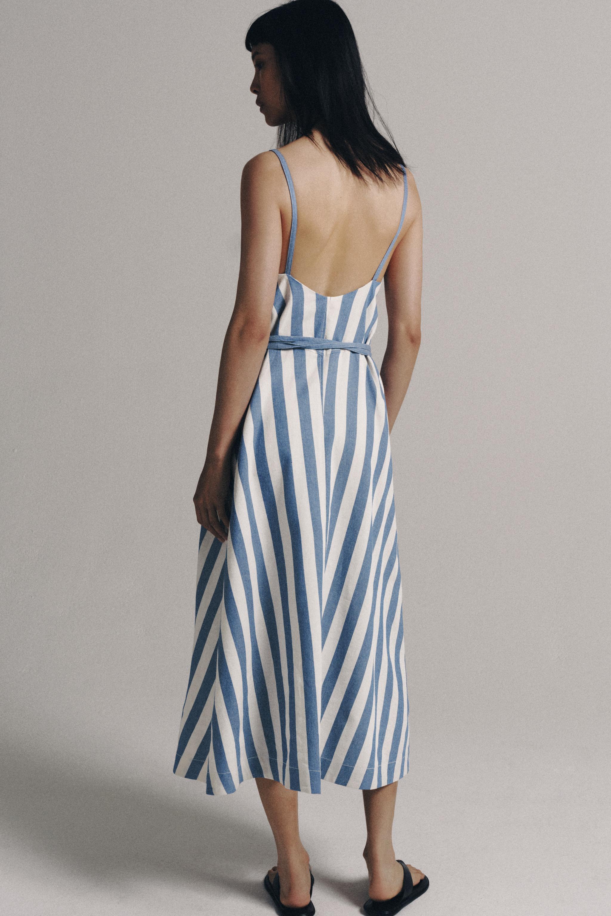 Zara ZW COLLECTION ÇİZGİLİ MİDİ ELBİSE görsel 3