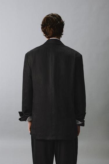 BLAZER CRUZADA TRAJE LINO - LYOCELL - Negro de Zara