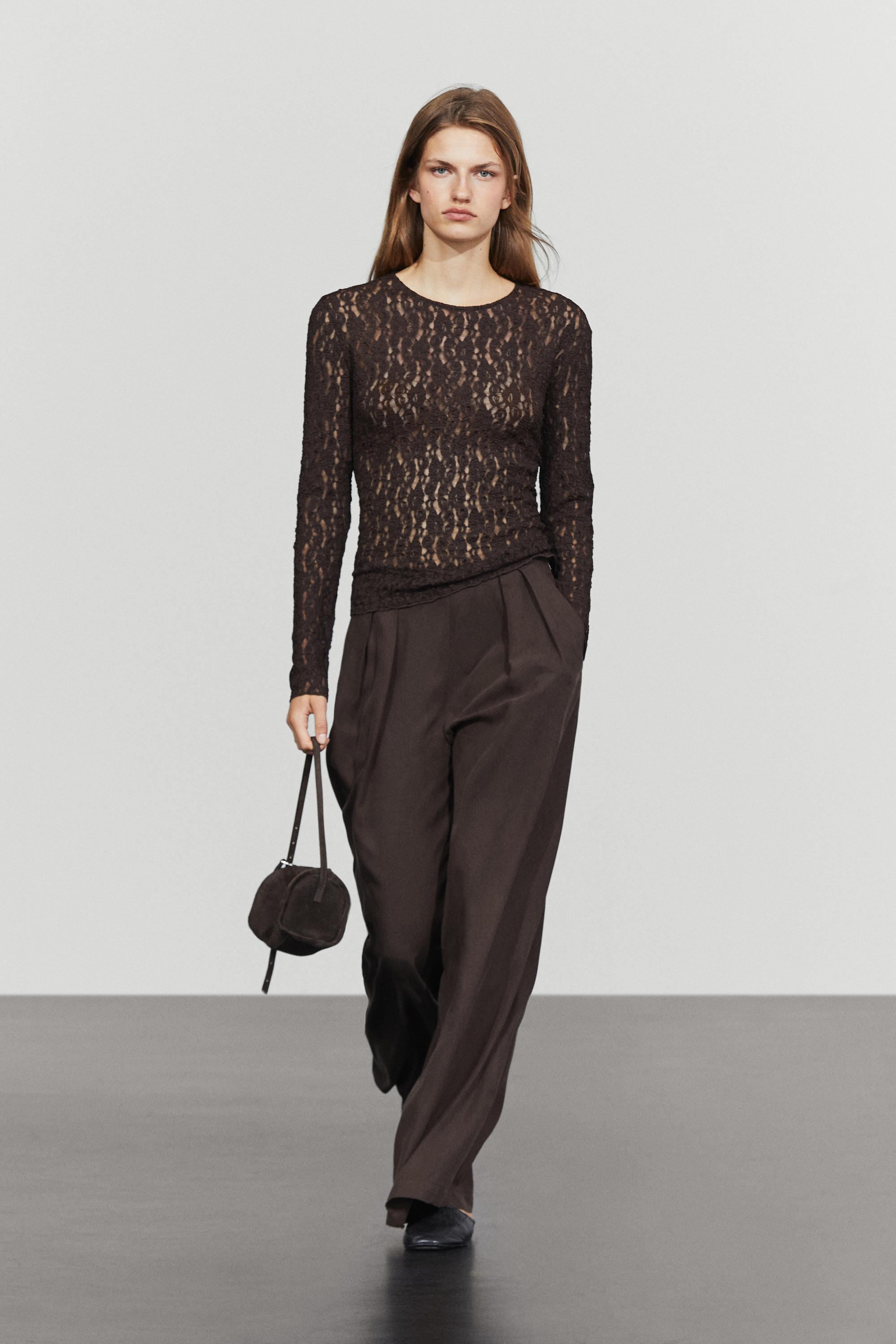 Long sleeve lace detail T-shirt