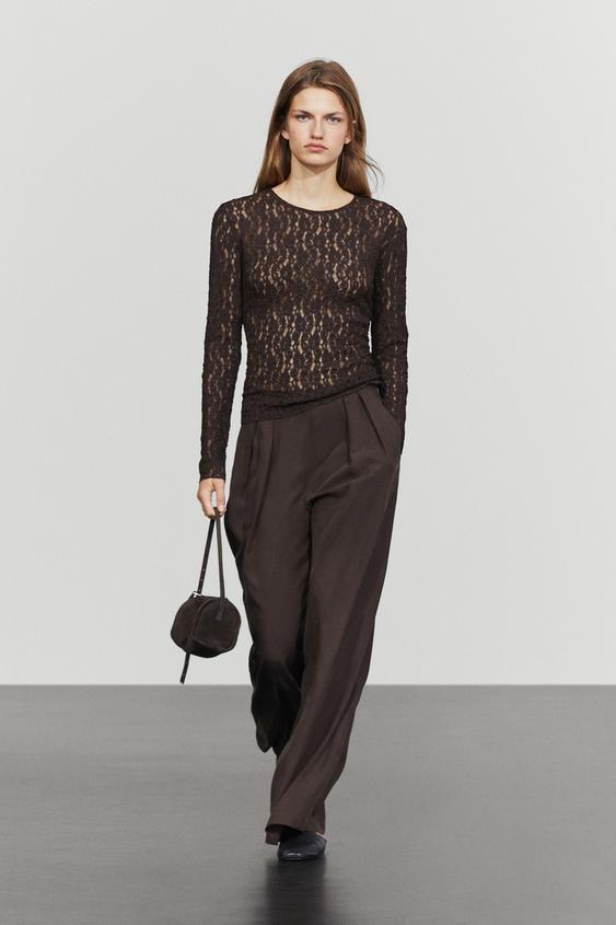 T-shirt manches longues en dentelle - Marron de Zara - Image 0