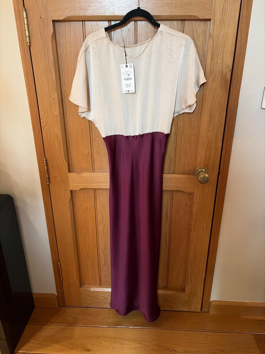 SATIN MIDI DRESS WITH LACE TRIM - Image 2