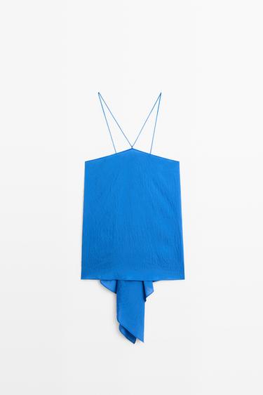 Top fluido halter detalle lazada - Azul de Zara