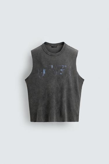 ӨРНЕКТЕЛГЕН, ЖУЫЛҒАН ТРИКОТАЖ ЖЕҢСІЗ ТОП - Антрацит сұр Zara компаниясынан - Сурет 0
