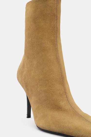 SPLIT SUEDE STILETTO HEEL ANKLE BOOTS - Beige by Zara - Image 6