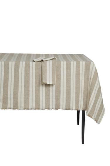 STRIPED HEAVY LINEN TABLECLOTH - Ecru by Zara