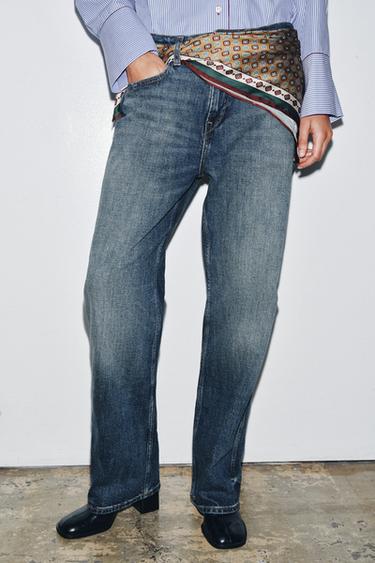 Zara TEKSAD ZW COLLECTION BAGGY RUUDULISE RÄTIGA MADAL VÖÖKOHT - Sinine
