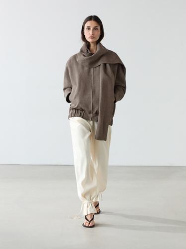Zara Linen melange bomber jacket with scarf - Tortoise shell - Image 0