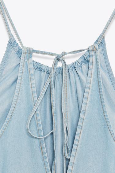 ROBE HALTER À FRONCES - Bleu clair de Zara - Image 6