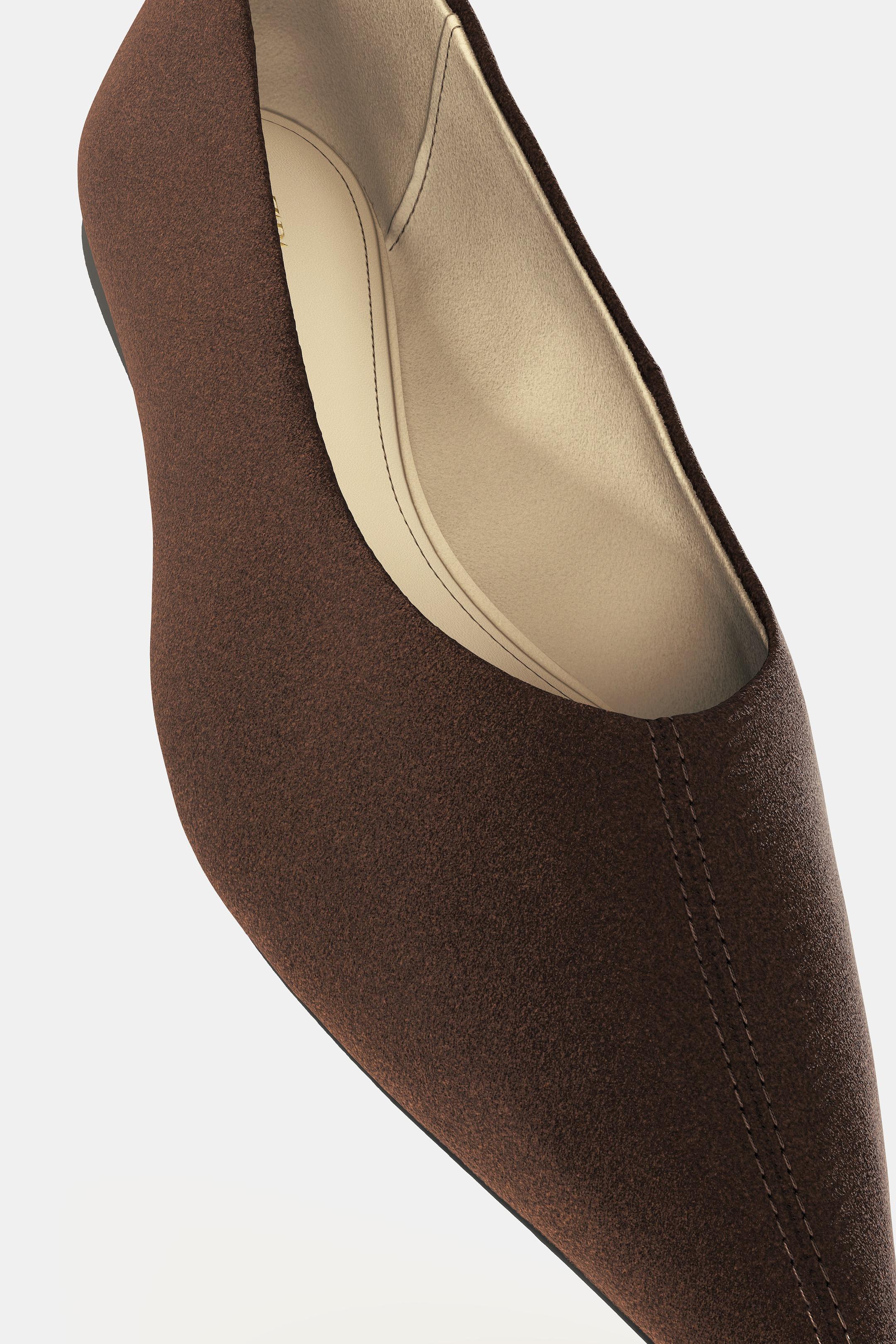SUEDE POINTED BALLET FLATS - Chocolate Brown by Zara