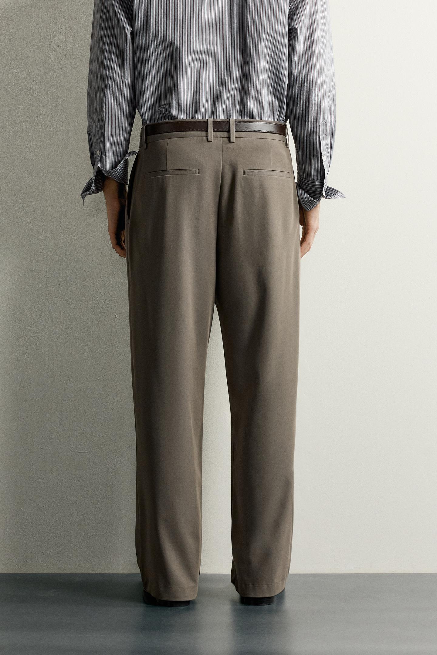 Мужские брюки Zara Pleated Wide-Fit, цвет: Серо-коричневый серый — фото 3