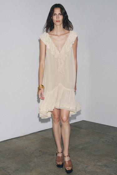 Zara RUFFLED LACE DRESS ZW COLLECTION - Ecru - Image 0