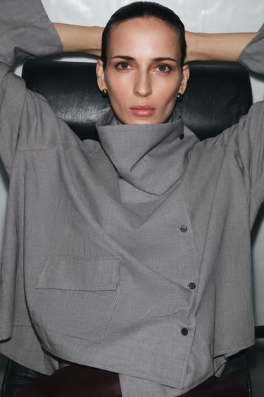 CAMISA OVERSIZE CUADROS BOLSILLO ZW COLLECTION - Marino de Zara