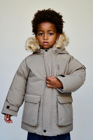 PARKA CAPUCHA EFECTO PELO DESMONTABLE WATER REPELLENT - Gris topo de Zara