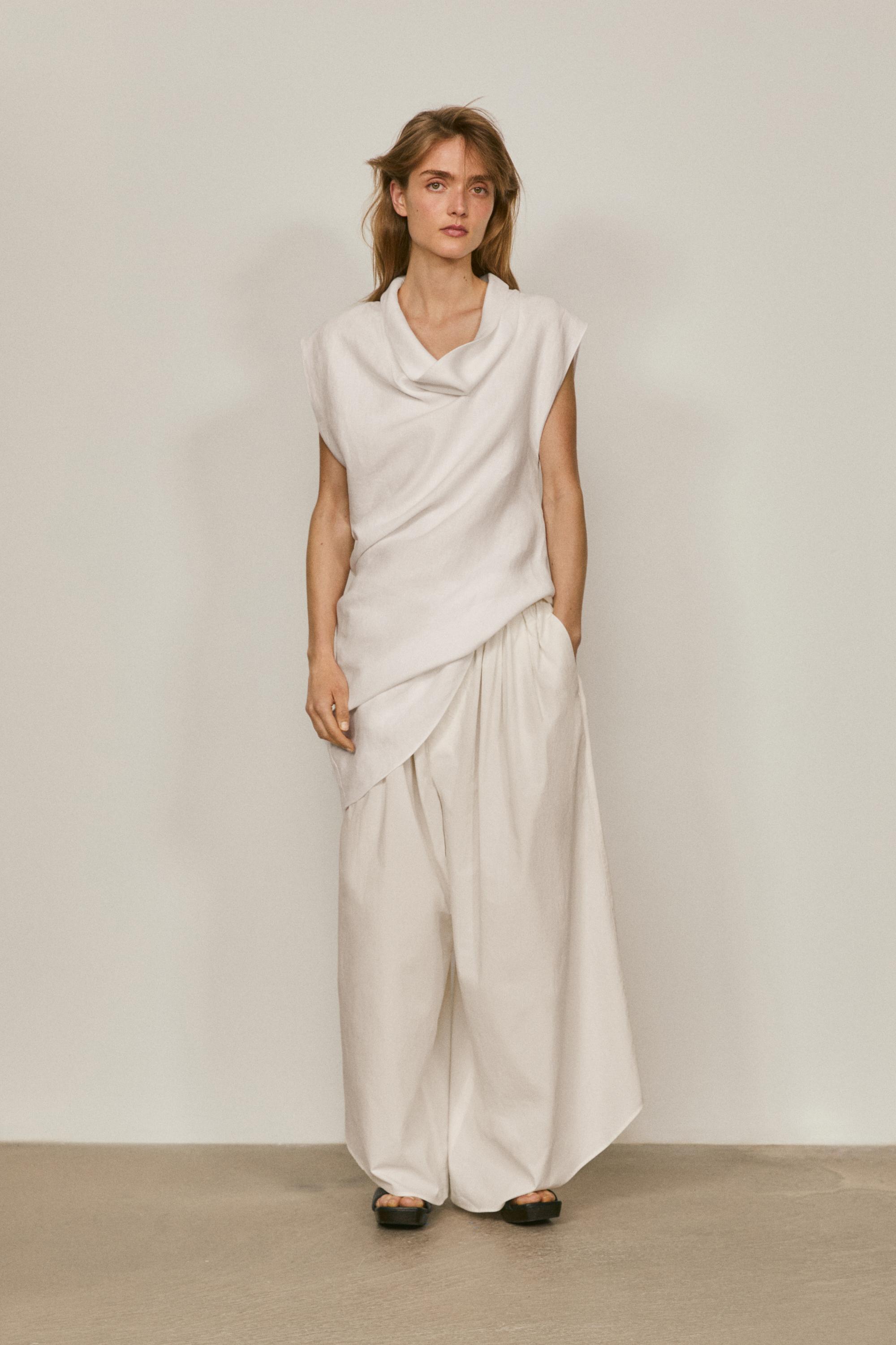 100% linen asymmetric top with cowl neck - LIMITED EDITION — White