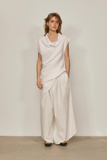 Zara 100% linen asymmetric draped neck top - LIMITED EDITION - White - Image 0