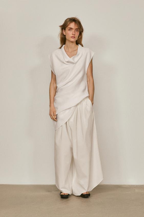 100% linen asymmetric top with cowl neck - LIMITED EDITION from Zara - $290