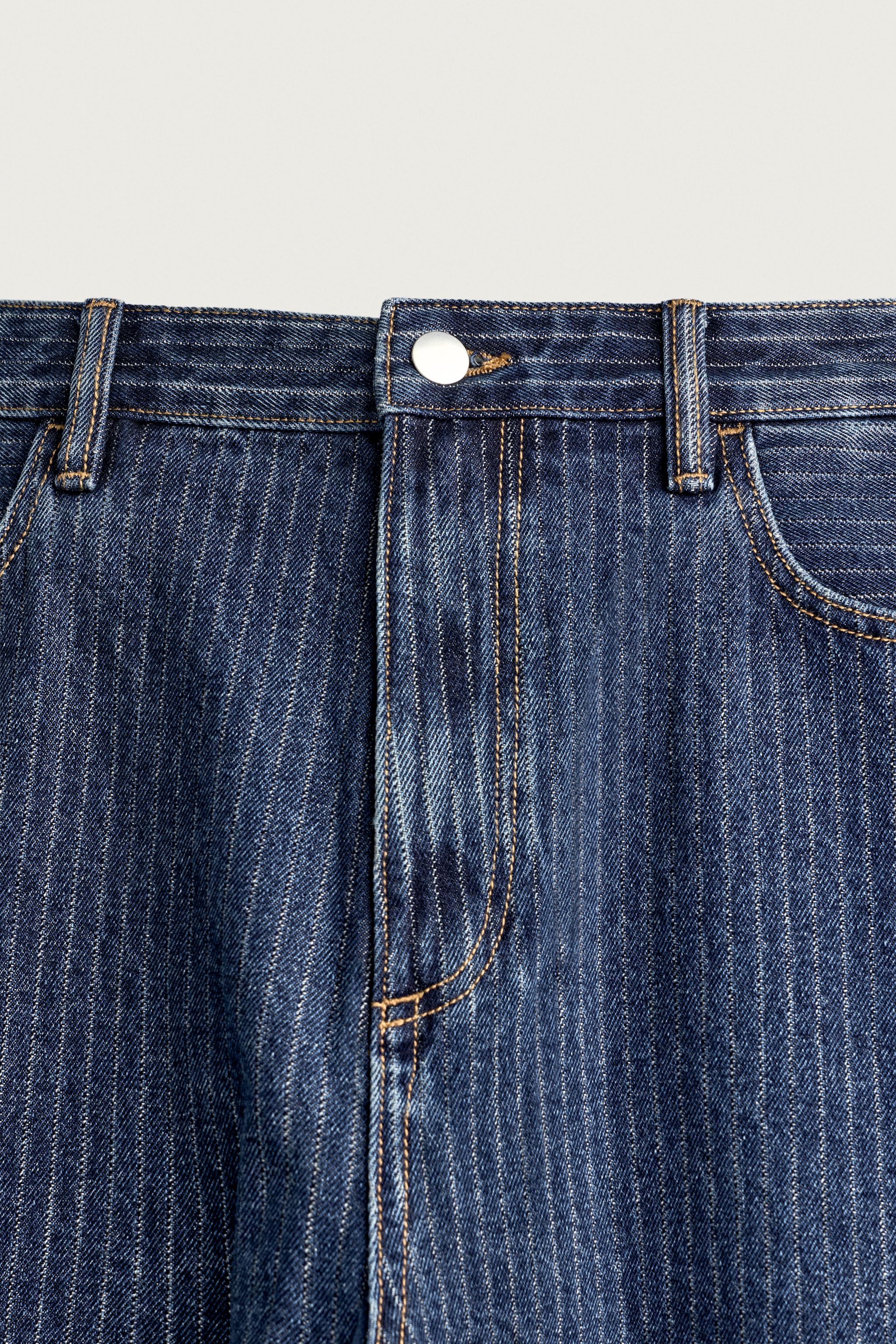 STRIPED TAPERED WIDE FIT JEANS