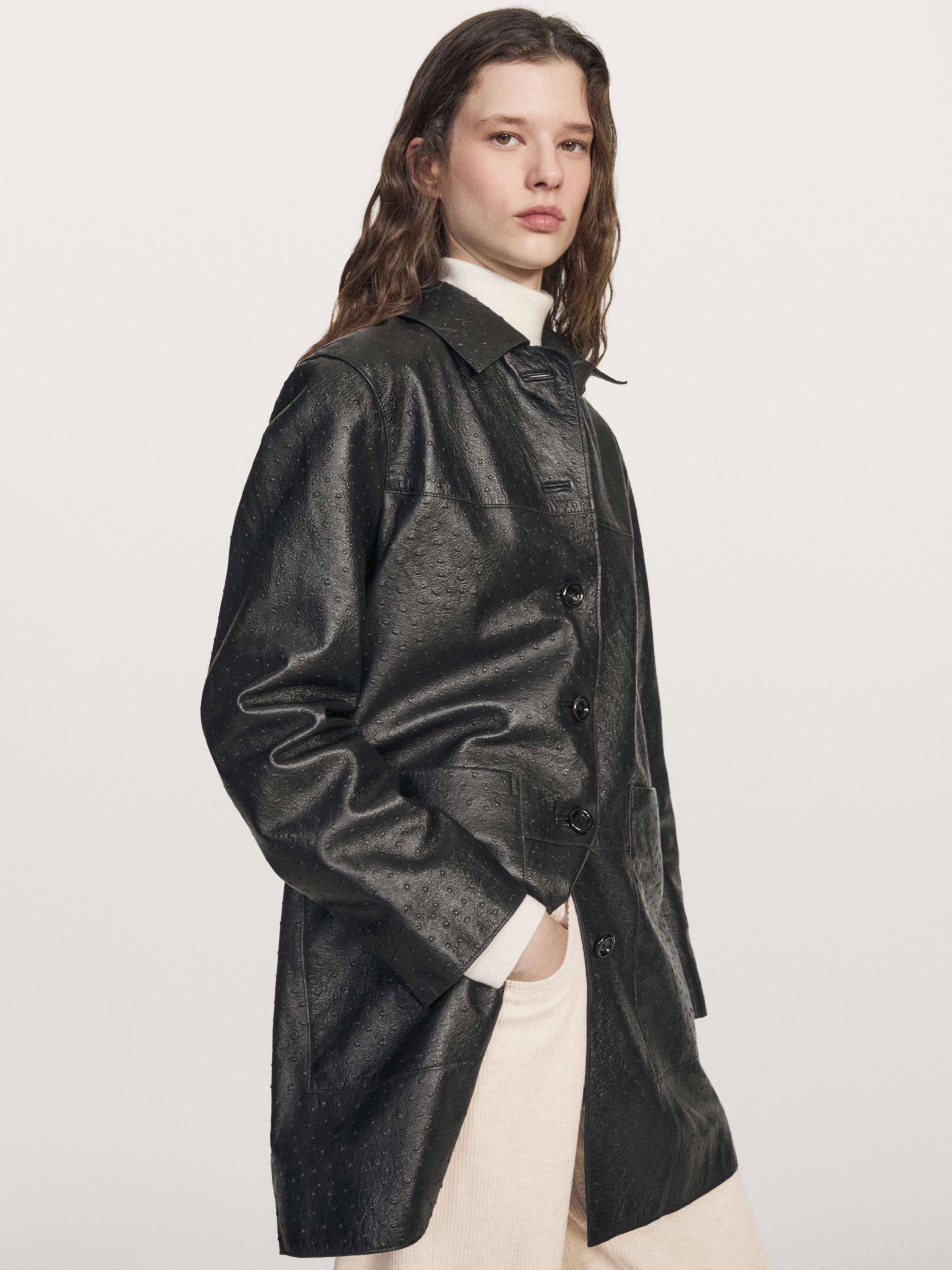 Long textured nappa leather coat