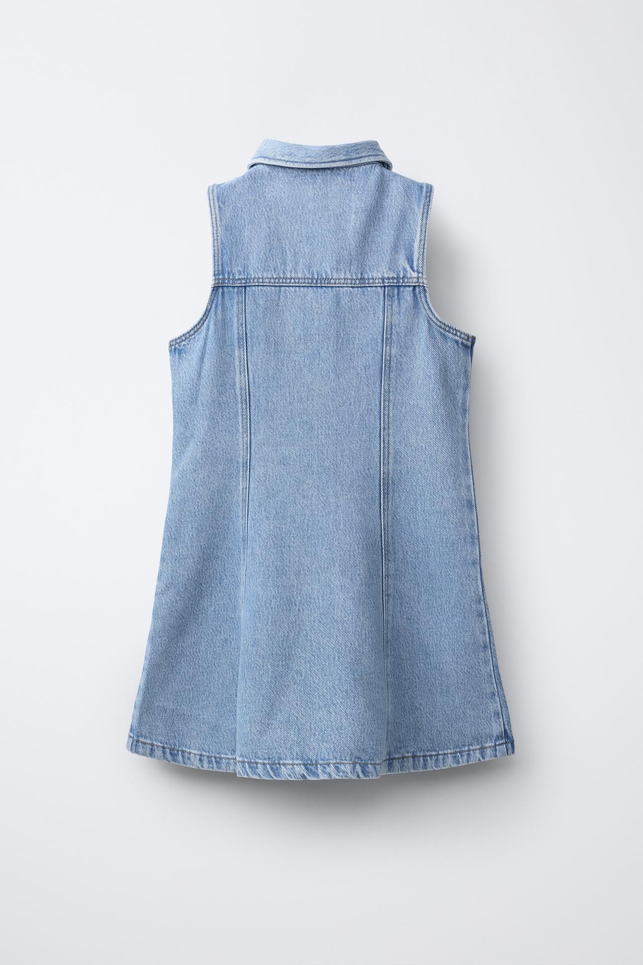 BUTTON-FRONT DENIM DRESS — Blue