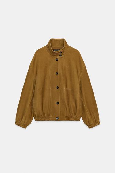 CAZADORA BOMBER PIEL ZW COLLECTION LIMITED EDITION - Khaki de Zara