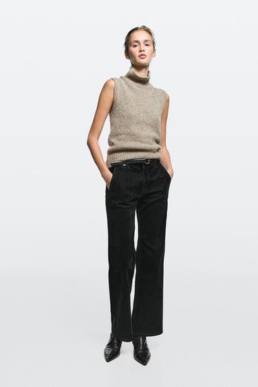 Mid-waist cropped flare jeans with flocking — Black 1