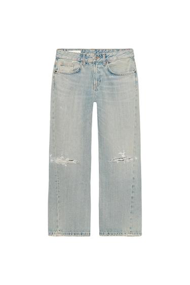 TRF RIPPED CROPPED JEANS - Blue / Grey by Zara