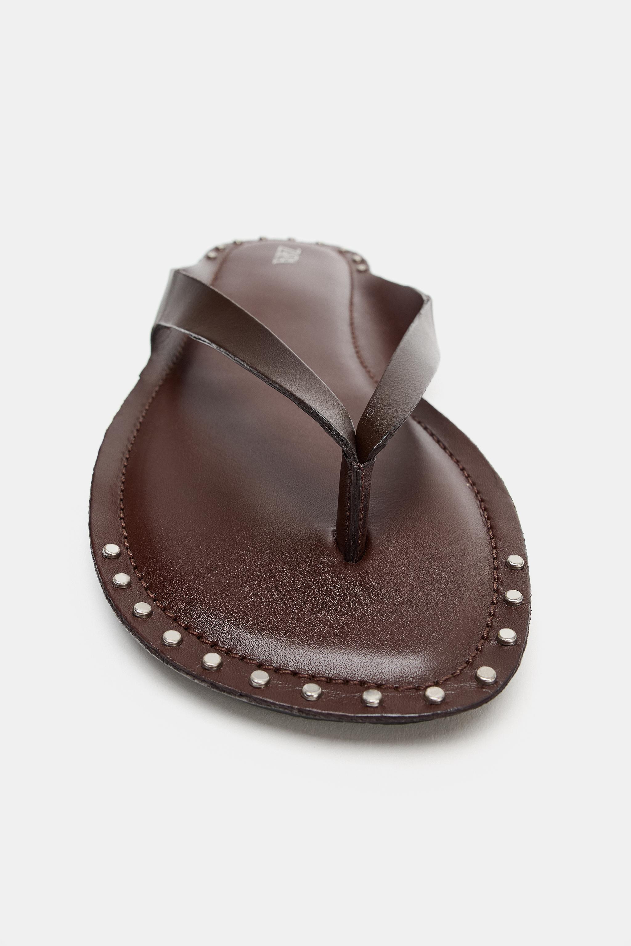 Женские сандалии Zara LEATHER STUDDED SANDALS — фото 3