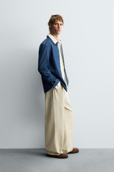 DENIM SHIRT WITH TOPSTITCHING - Mid-blue by Zara - Image 3