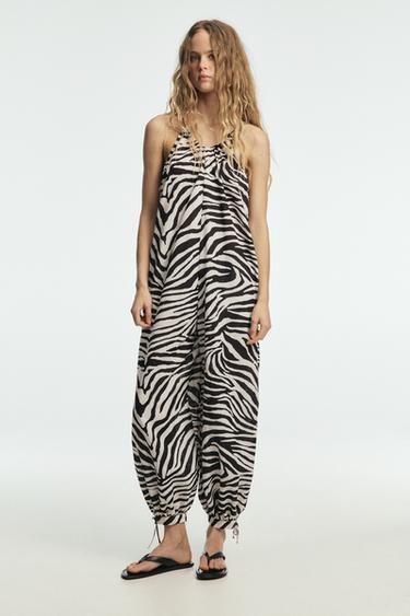 PRINTED LONG JUMPSUIT - Ecru / Black by Zara