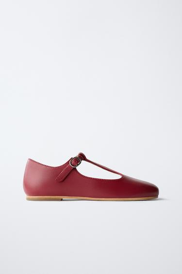 T-BAR LEATHER BALLET FLATS - LIMITED EDITION - Burgundy Red by Zara