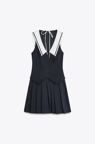 BOX PLEAT SHORT DRESS - Dark navy by Zara - Image 4