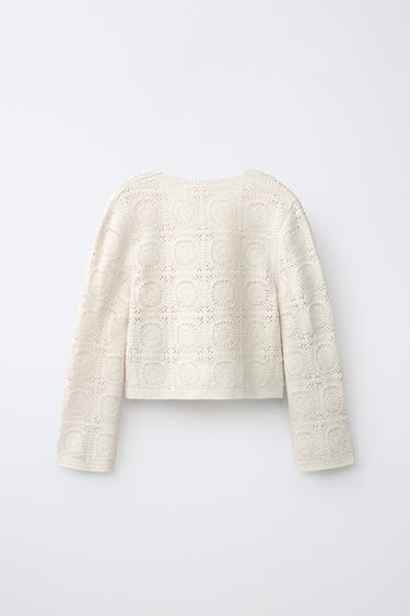 GILET EN MAILLE CROCHET À FLEURS - Écru de Zara - Image 1