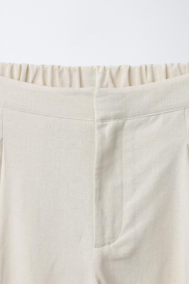 WIDE-LEG BEADED TROUSERS WITH LINEN AND COTTON - Sand by Zara - Image 2