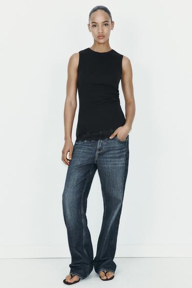 CAMISETA MANGA SISA ENCAJE - Negro de Zara