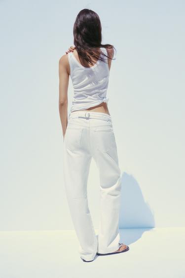 TRF SLOUCHY BELT LOOP MID-WAIST JEANS - White by Zara - Image 4