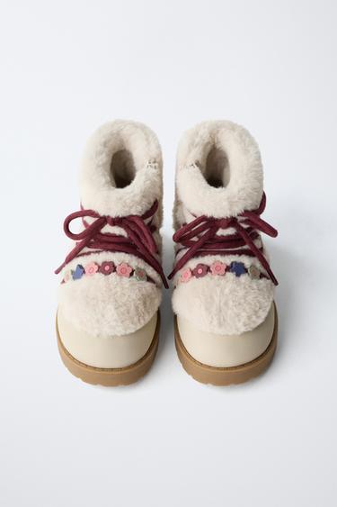 BEADED BOOTS WITH FAUX FUR - Ecru White by Zara - Image 4