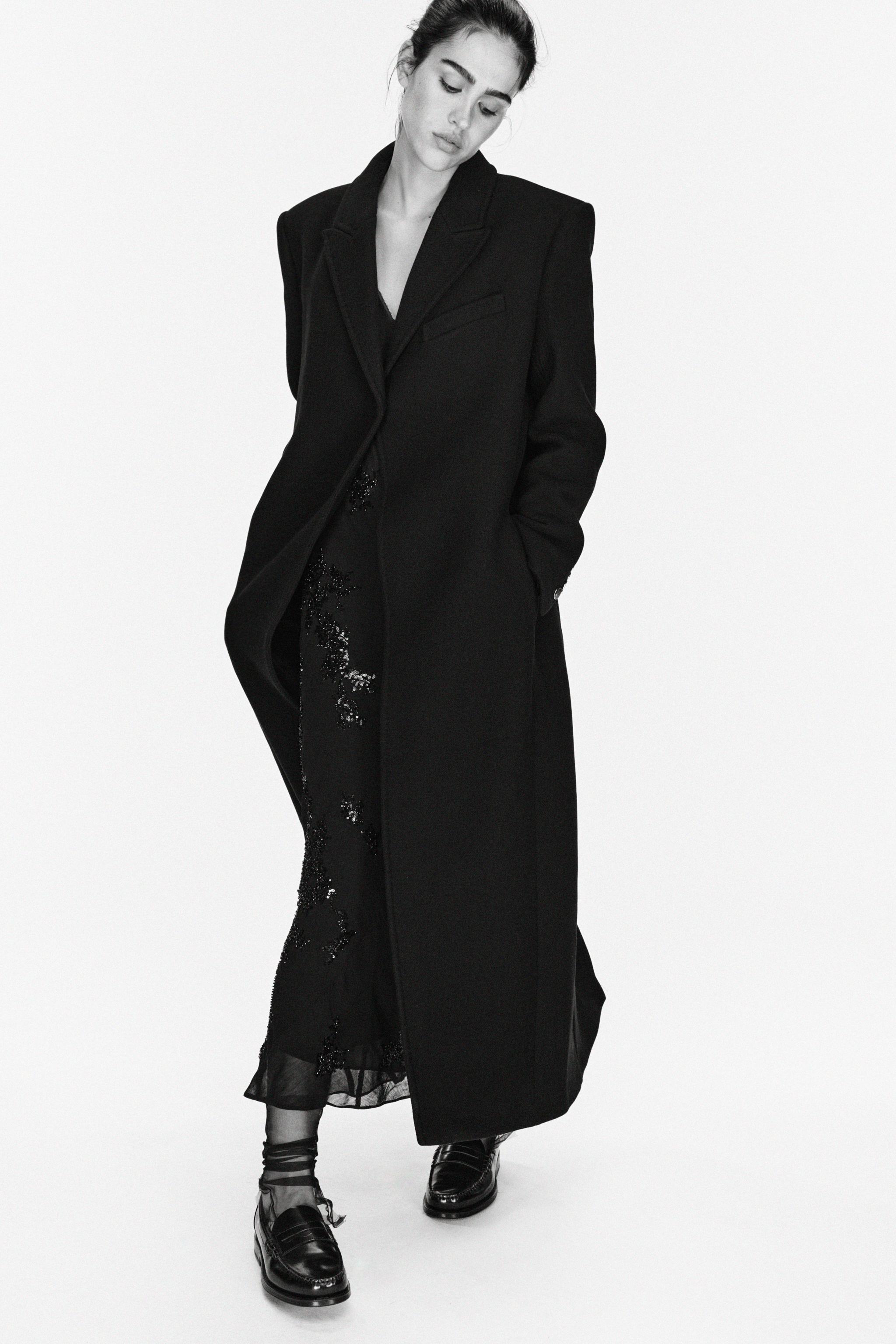 ZARA ザラ クロップドMANTECOウールコート XS-Sブラック
