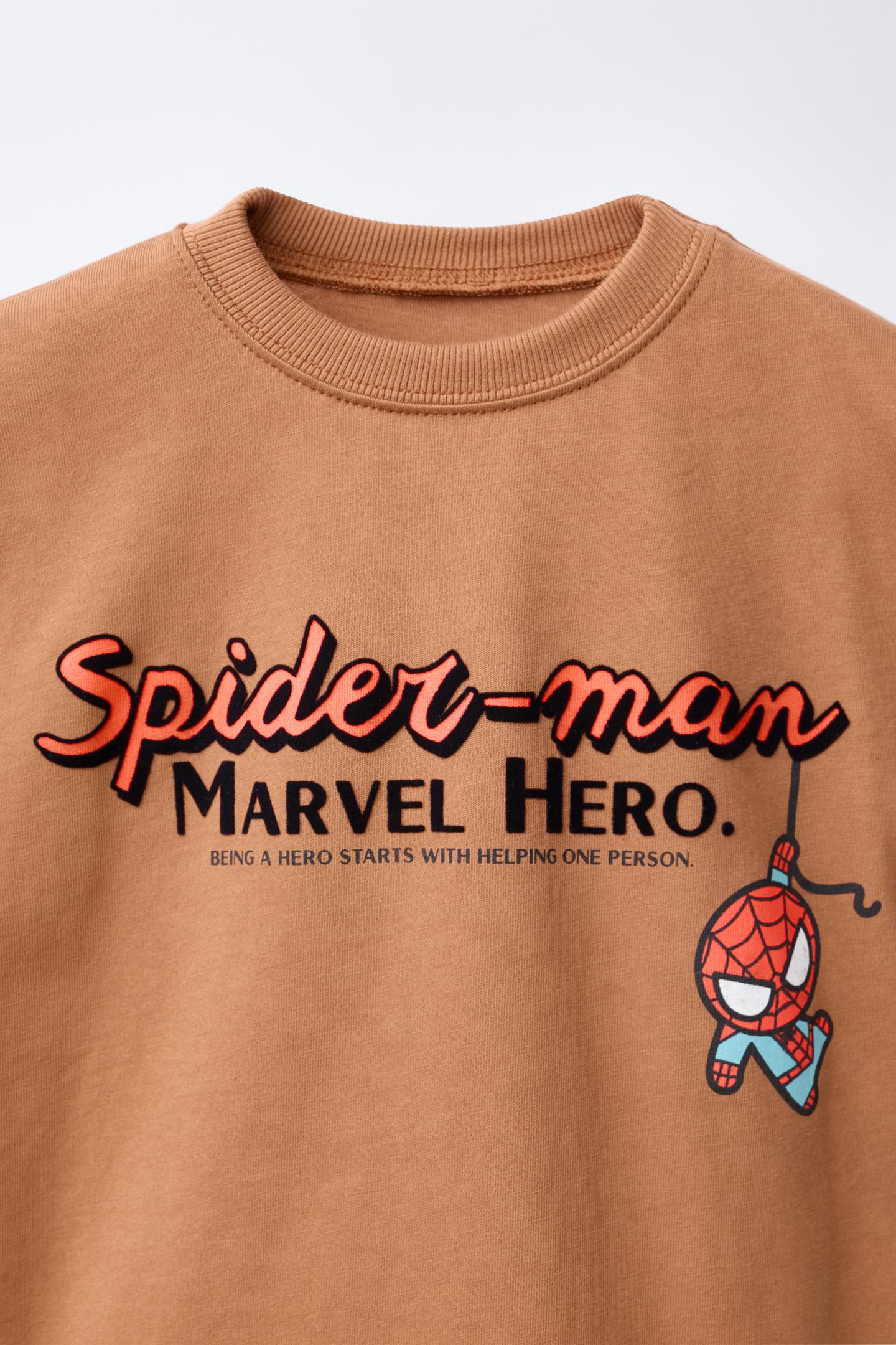 Детская футболка Zara Spider-Man © Marvel Flocked Print, цвет: Светлый коричневый — фото 3
