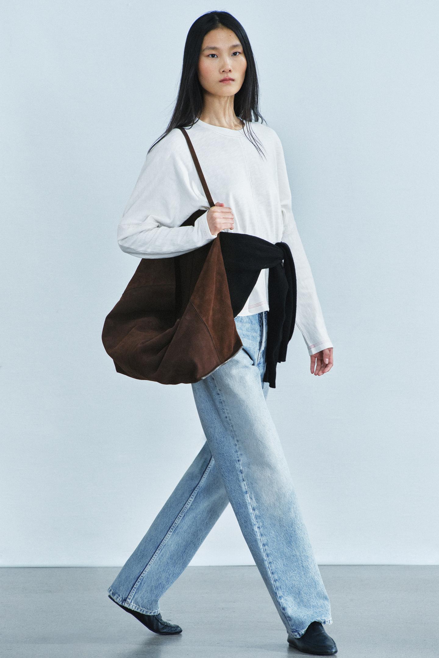 Женская футболка Zara Contrast-Stitch, цвет: Устричный белый — фото 4