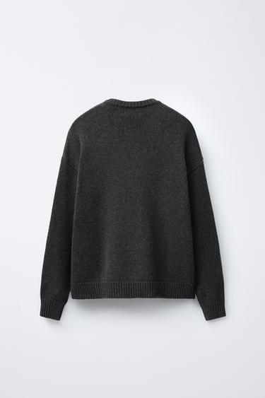 KNIT JUMPER WITH WOOL EMBROIDERED REINDEER AND HEARTS - Grey by Zara