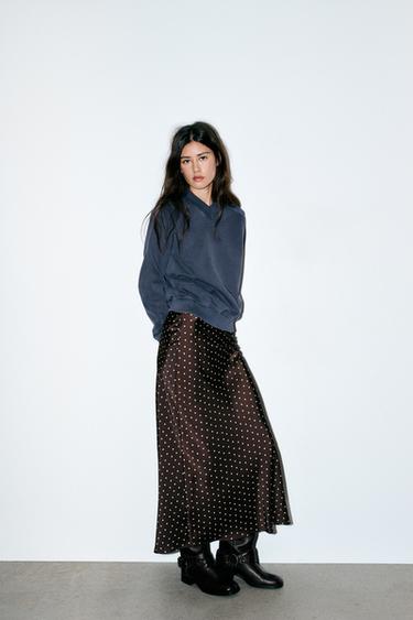 SATIN MIDI SKIRT - Brown / Ecru by Zara