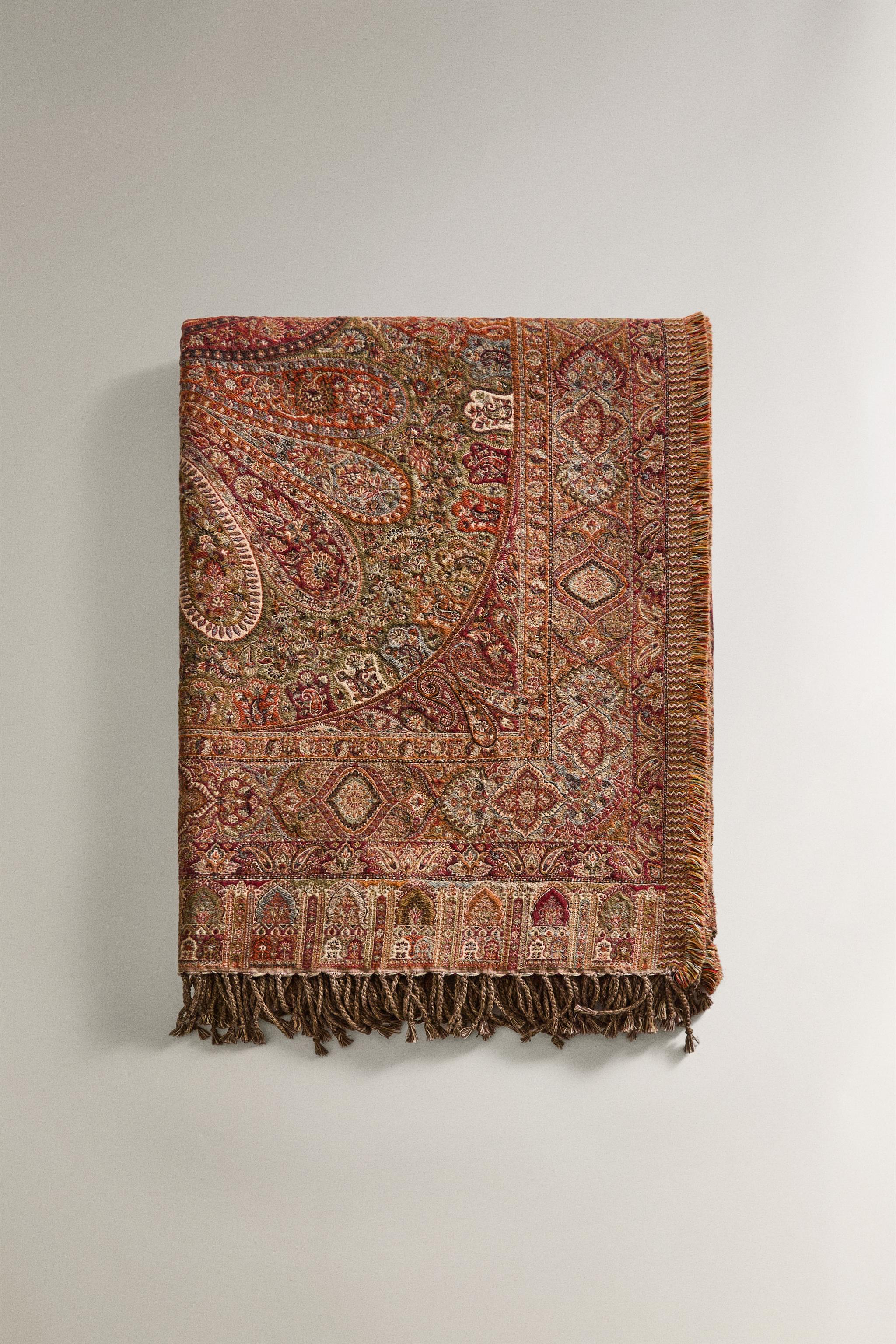 ZARA  フリンジ 付き ブランケット ホワイト ブラウン ザラホーム フリンジ ブランケット - ブラウン | ZARA Japan / 日本