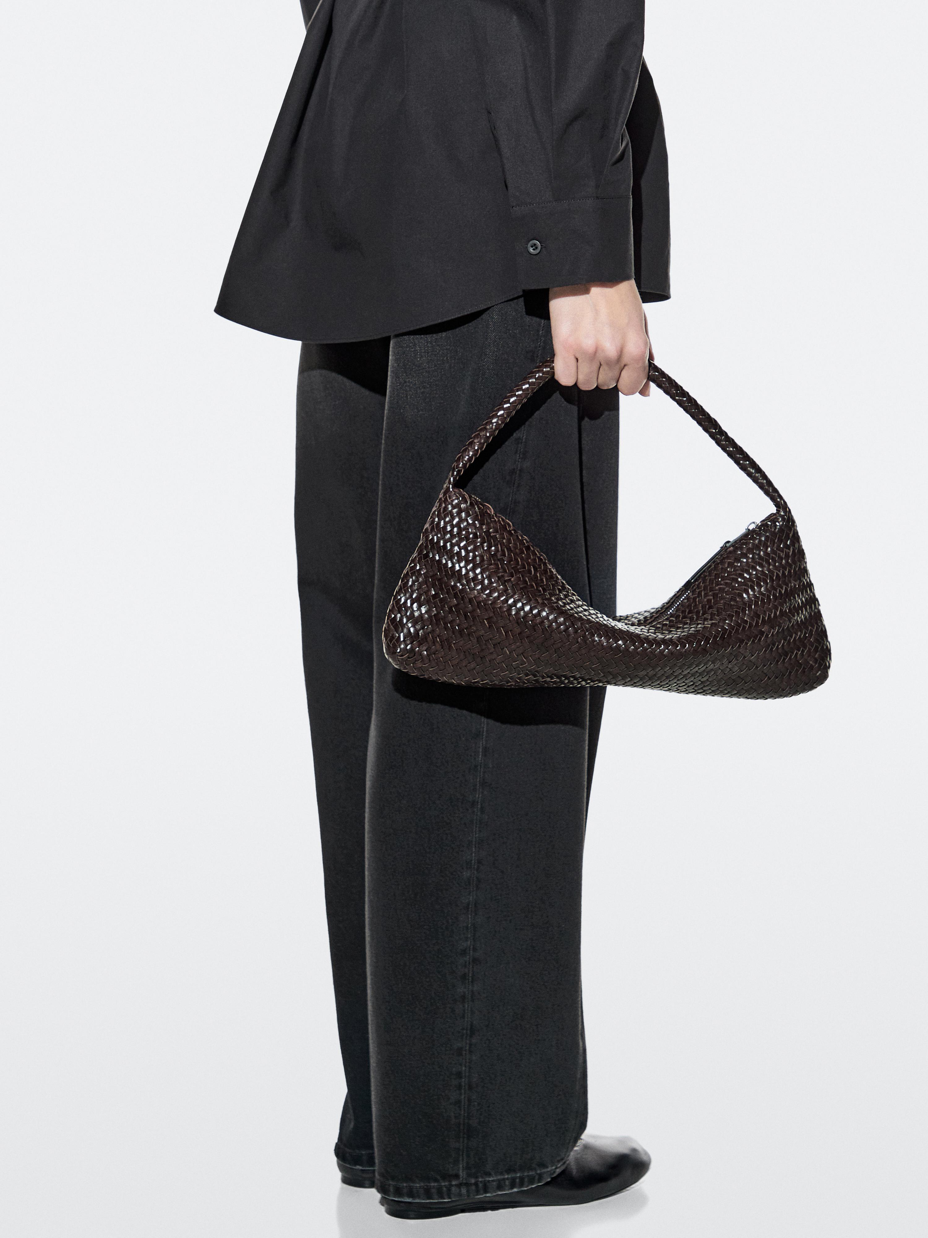 Nappa leather woven croissant bag